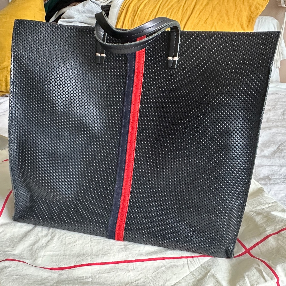 Clare V Simple Tote - Dark Navy Perforated Leather